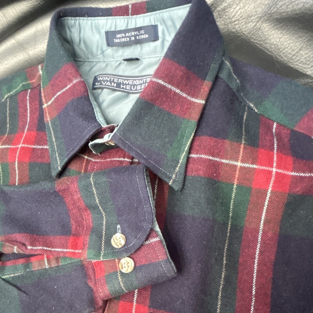 VTG 100% Acrylic Mens L Red/Blue Shadow Plaid Van Heusen Winterweights 90s